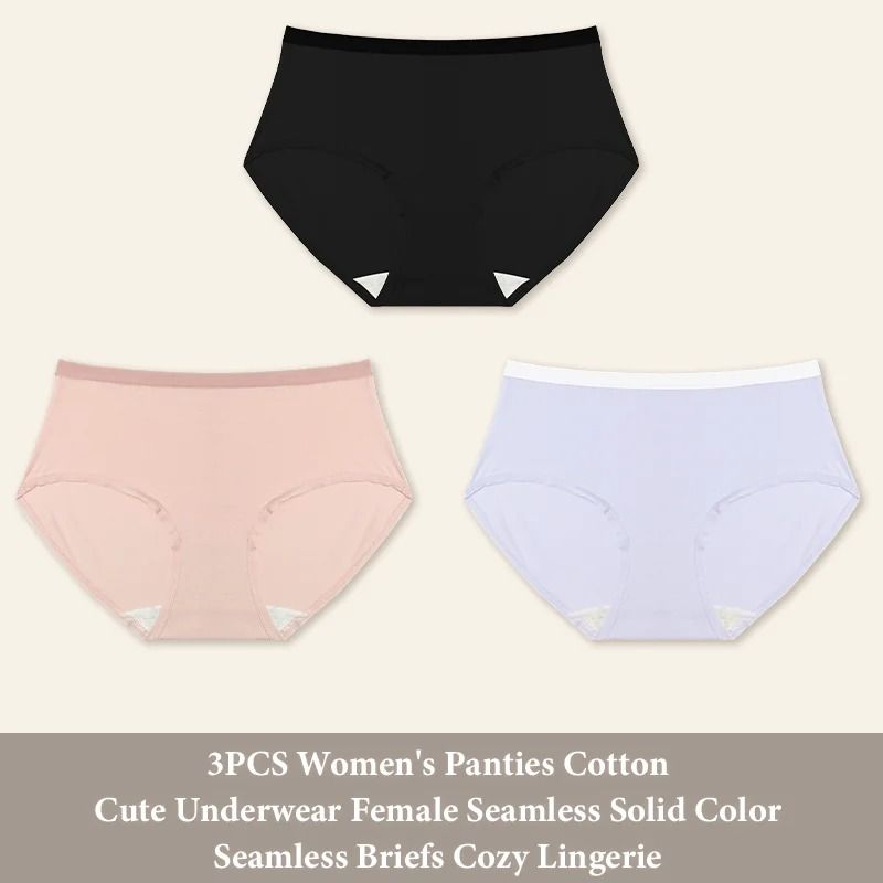 Women Seamless Cotton Brief Panties 3 Piece Set