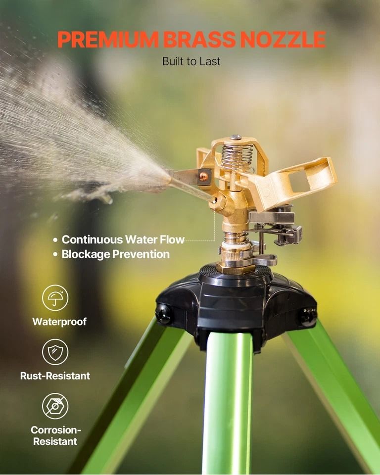Spray Tripod Sprinkler Heavy Duty Lawn & Garden Irrigation System, Adjustable Height, Durable