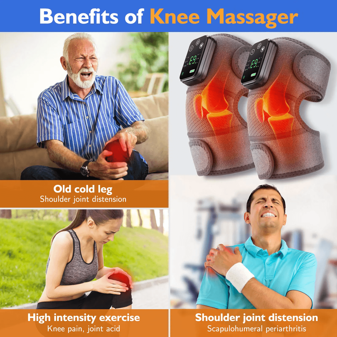 Heated Vibration Knee and Joint Massager with Hot Compress Pain Relief