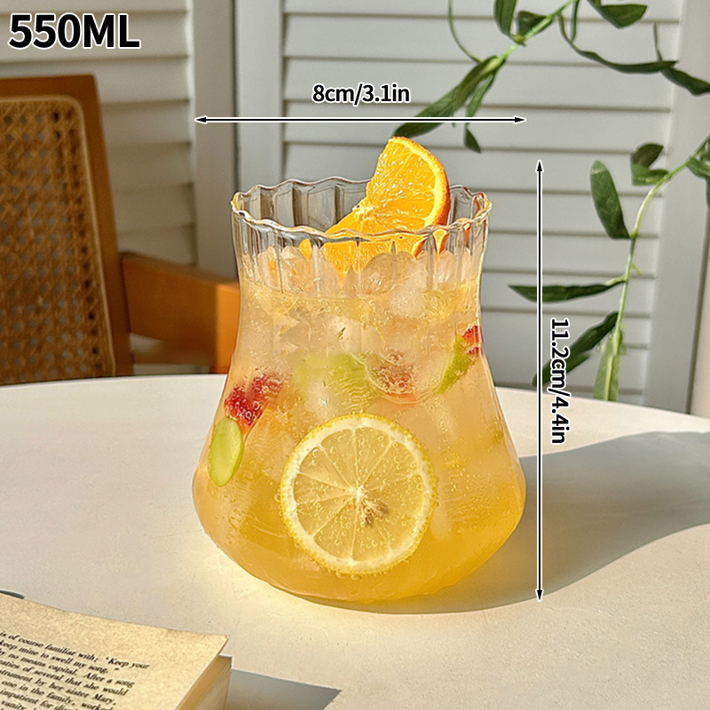 Creative Wave Shape Iced Coffee Tumbler Cup, Transparent Drinking Glass, Ripple Water Juice Milk Tea Mug