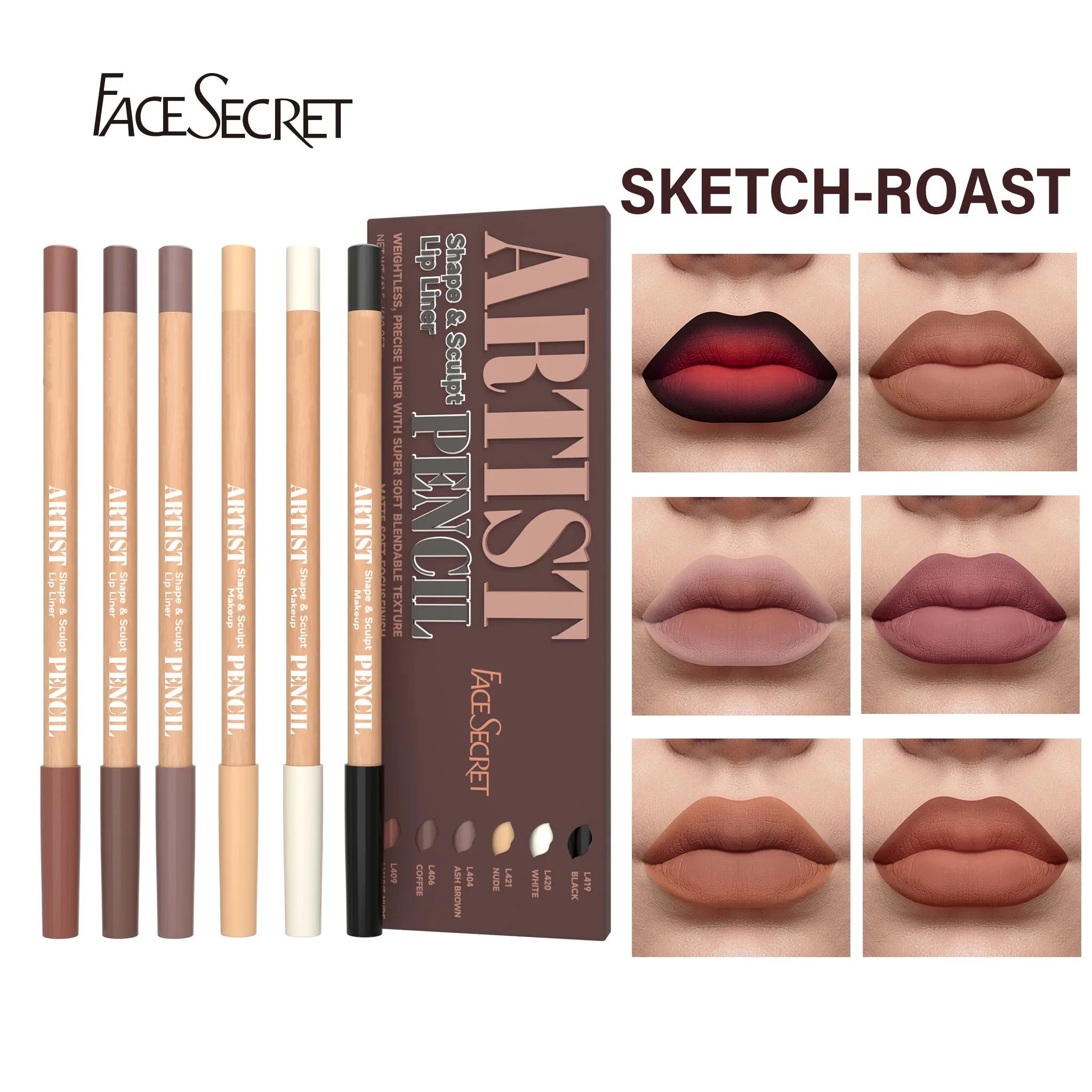 Face Secret Artist Shape Sculpt Lip Liner Pencil Set – Weightless Matte Lip Liner, Precise Smudge-Proof, Soft Blendable