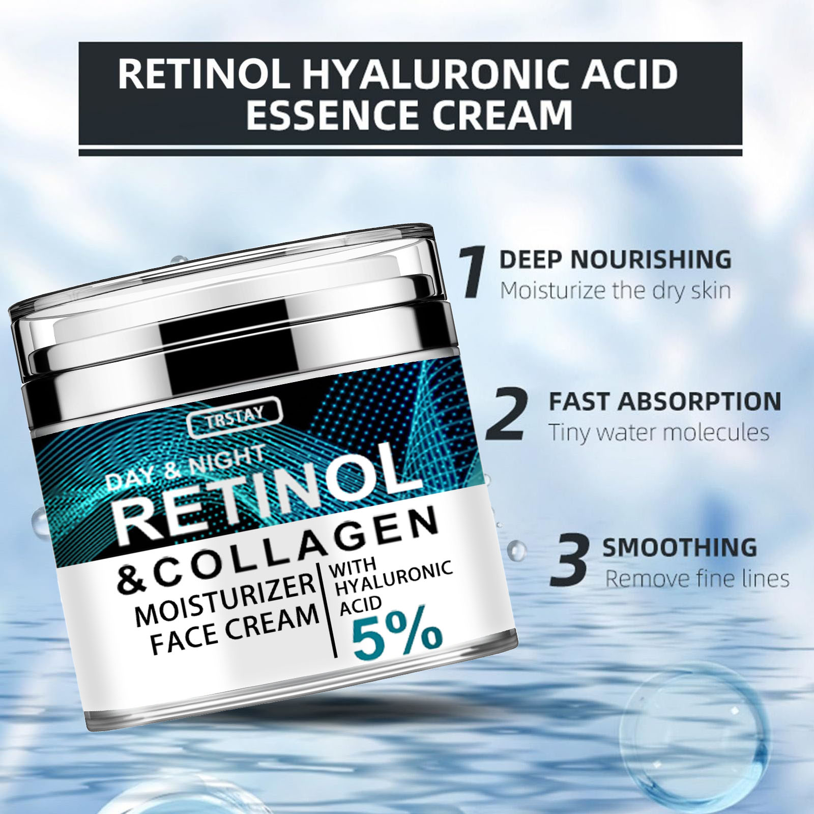 Retinol and Collagen Face Cream with Hyaluronic Acid for Youthful Glow