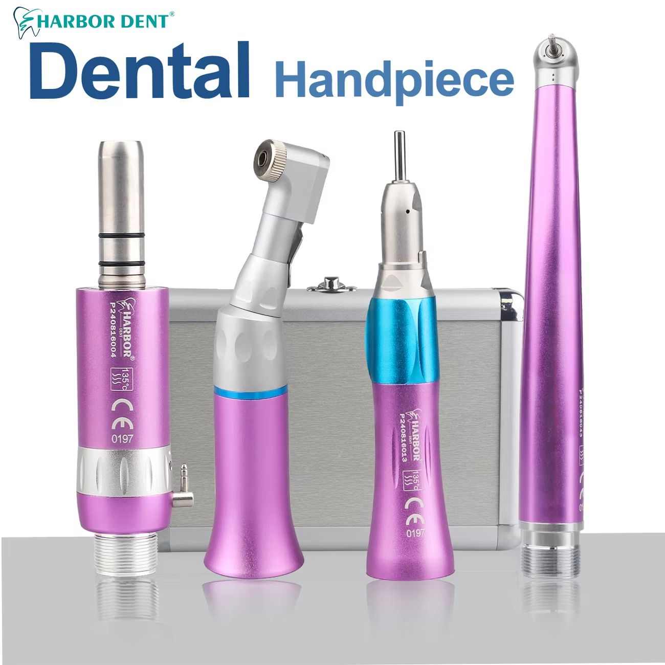 4-Piece Professional Dental Handpiece Set – High & Low Speed Air Turbine Kit with Contra Angle, Straight Handpiece, and