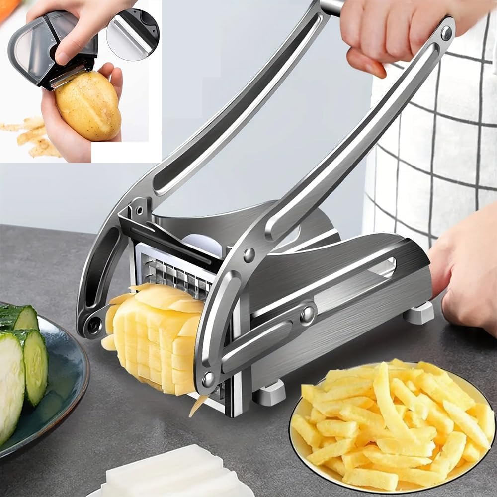 Stainless Steel Potato Cutter with Non-slip Suction Base & Replacement Blades Vegetable and Chips Chopper