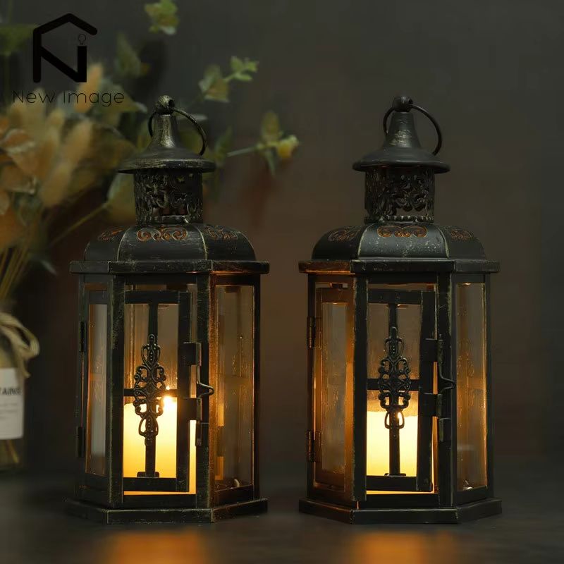 Vintage Nordic Black Iron Candle Lantern Hanging Decor for Home & Wedding