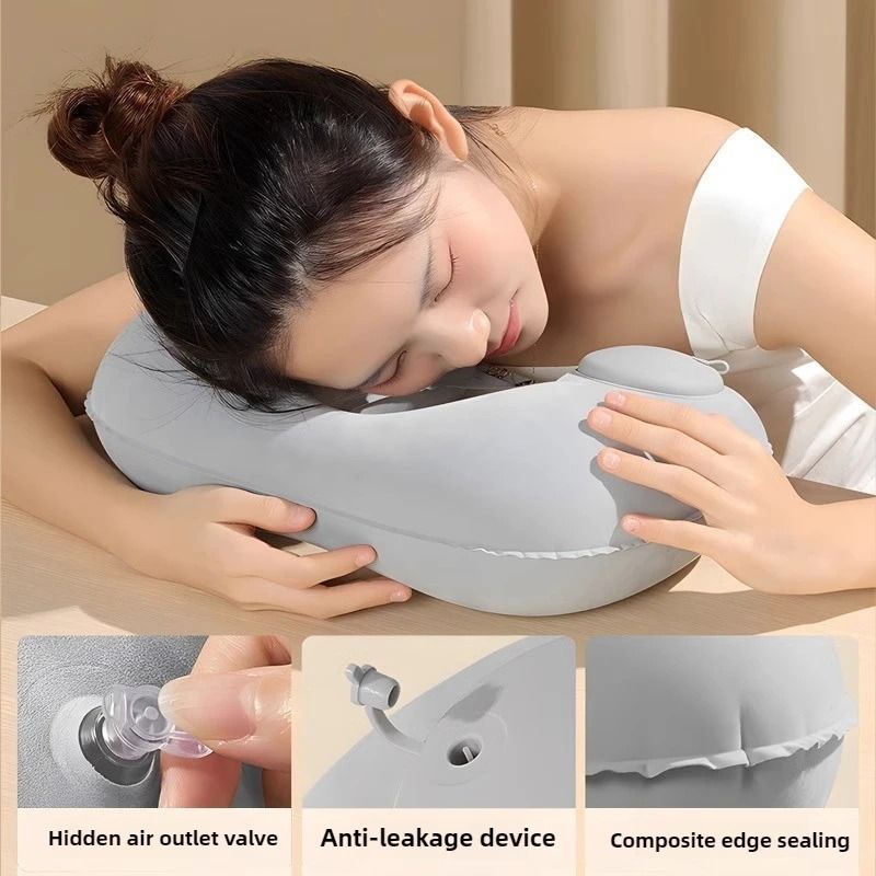 U-shaped Flocking Inflatable Neck Pillow Portable Compression Travel Pillow for Outdoor Camping and Hiking