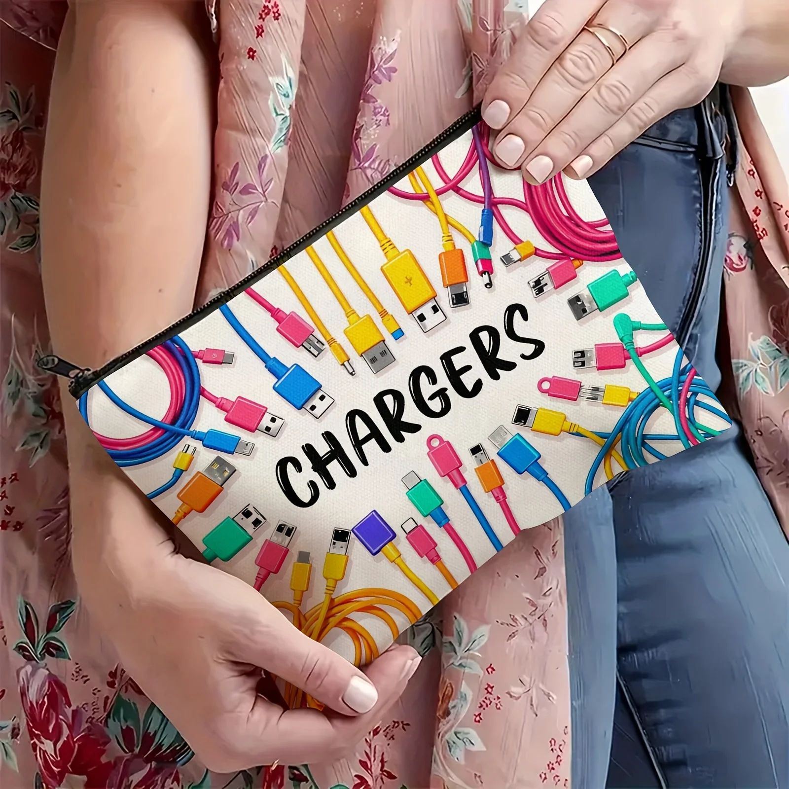 Colorful Chargers Zip Pouch Travel Cable Organizer and USB Storage Bag