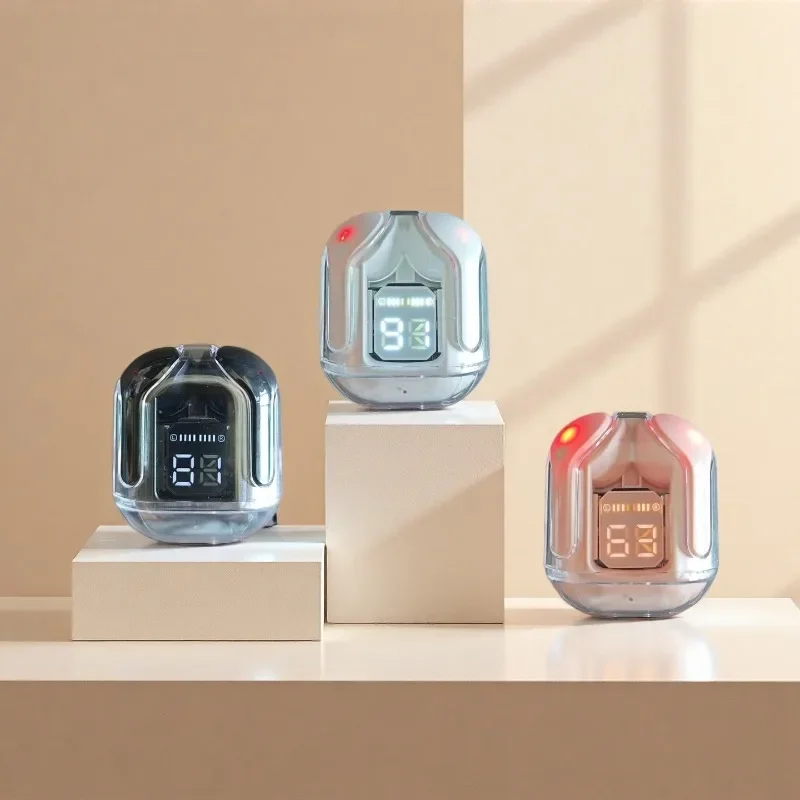 Transparent TWS Wireless Bluetooth Earbuds Crystal Clear HiFi Stereo Sound & LED Power Display