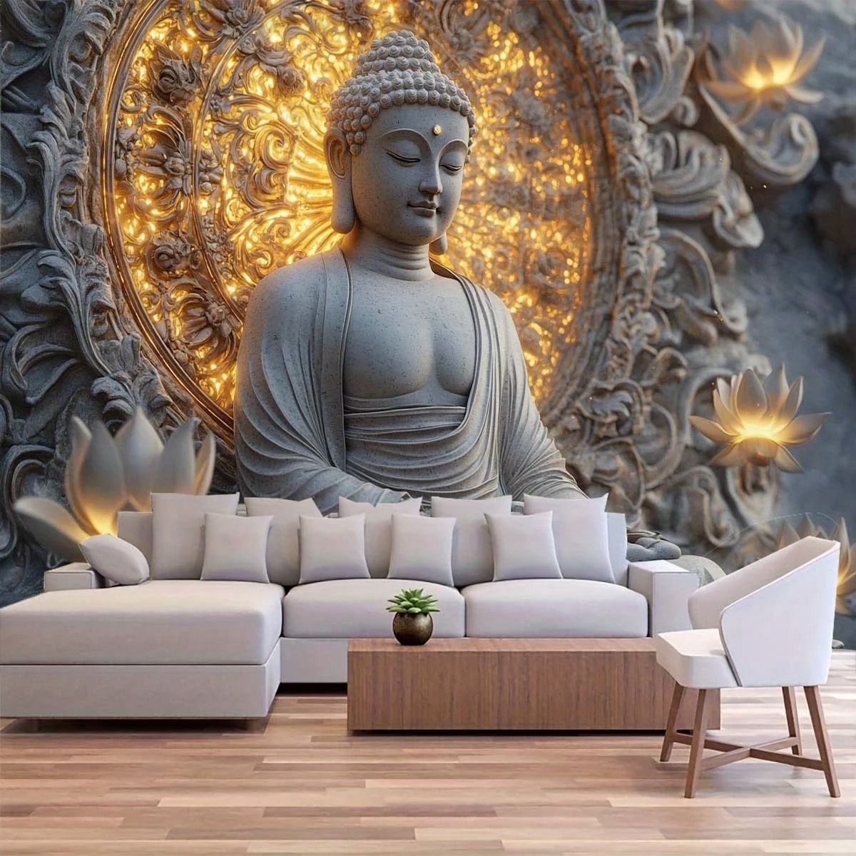 Giant Spiritual Buddha & Sacred Lotus Tapestry | Zen Meditation Wall Hanging