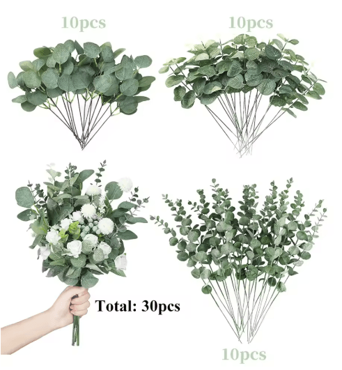 EverGreen Bulk Eucalyptus Stems Set – Mixed Silver Dollar Artificial Leaves (30/60/120PCS)