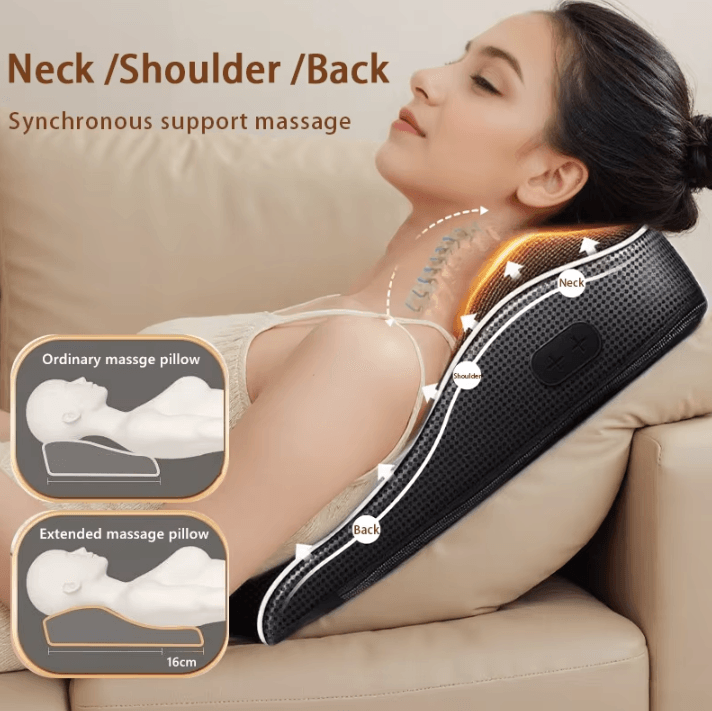 Electric Shiatsu Head, Neck and Cervical Traction Body Massager – Heated Vibration Car and Home Back Pillow