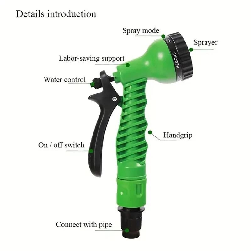 Expandable Garden Hose with High-Pressure Spray Nozzle and 7 Functions