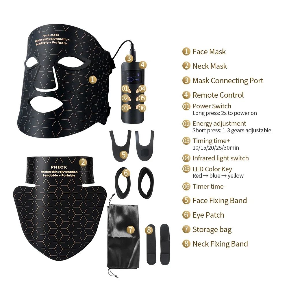 Advanced LED Phototherapy Facial & Neck Rejuvenation Mask – 240-LED Infrared Skin Renewal Technology