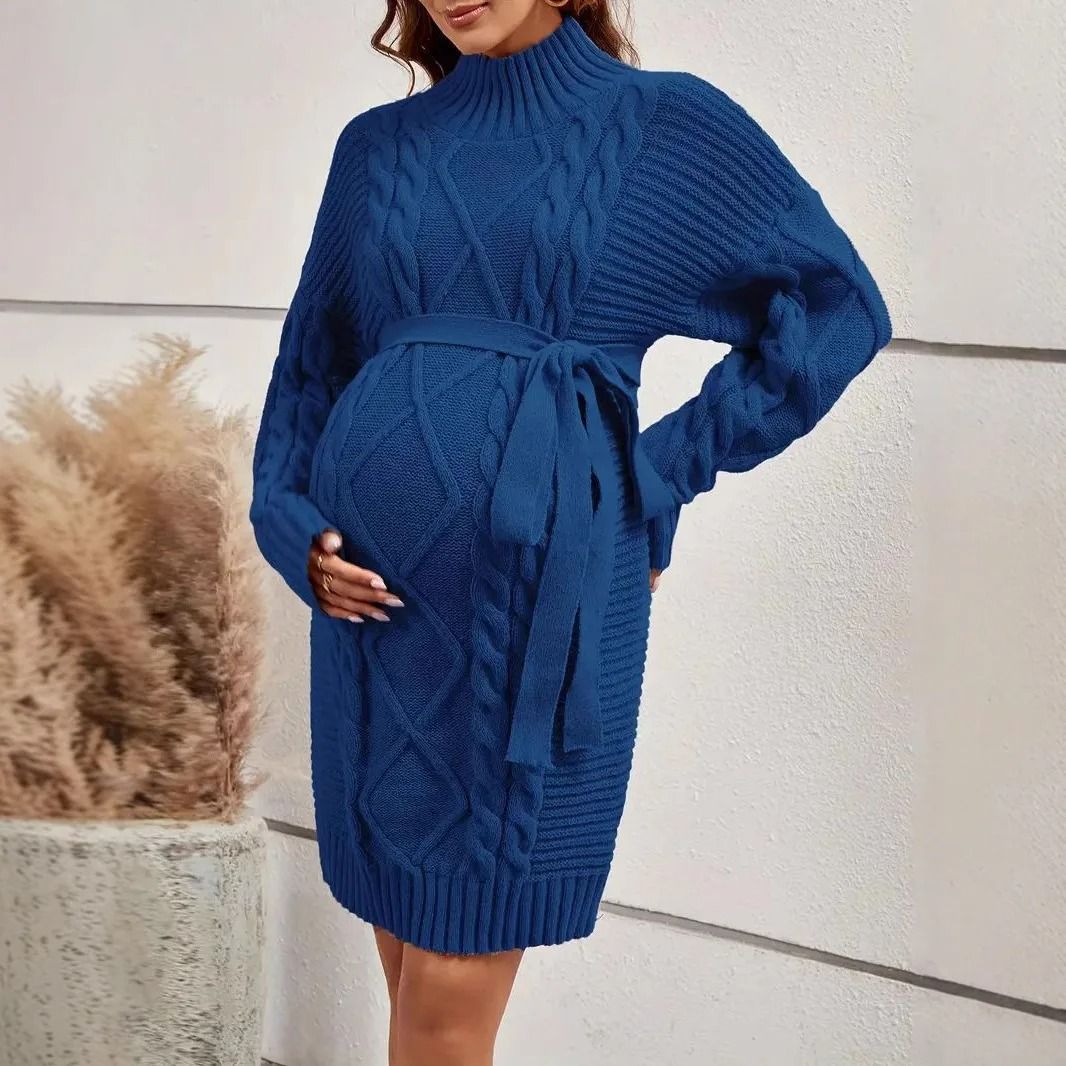 High Neck Knitted Maternity Photoshoot Sweater Dress
