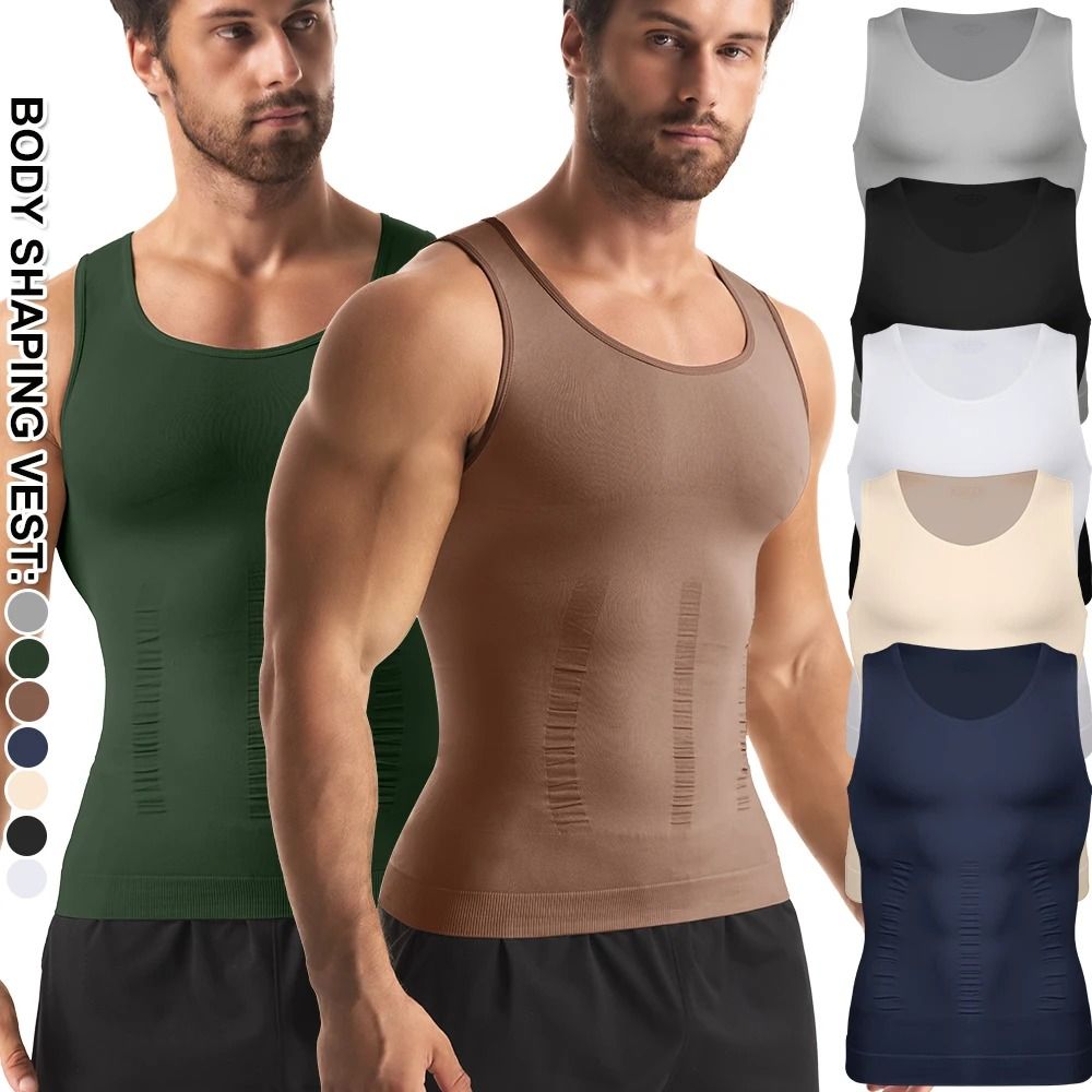 Mens Compression Shaper Vest Slim Fit Sleeveless Tummy Control Top