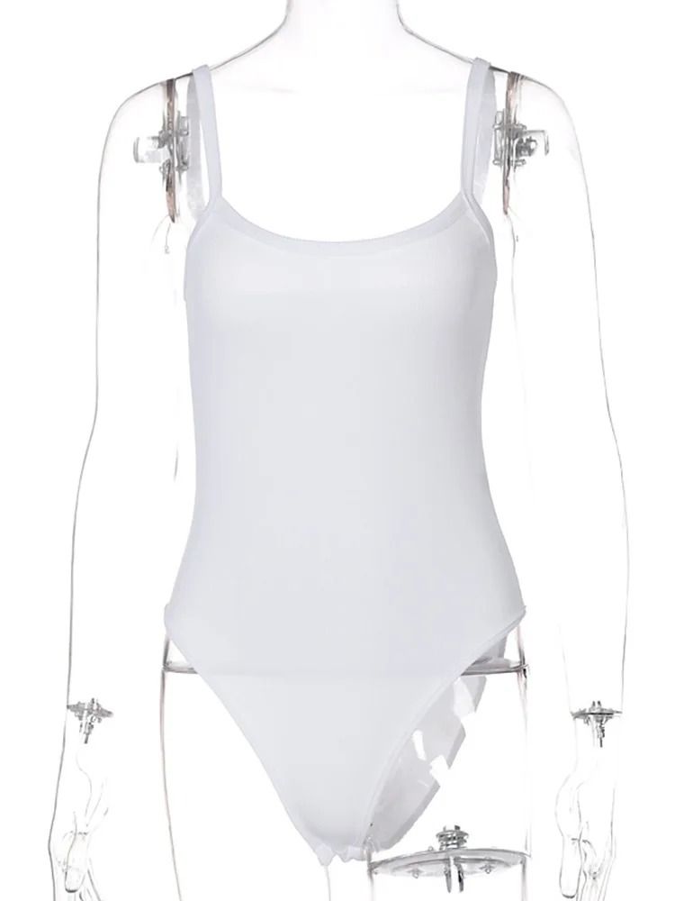 Strap Solid Bodycon Summer Bodysuit Women Sleeveless Slim Basic Casual Jumpsuit Top