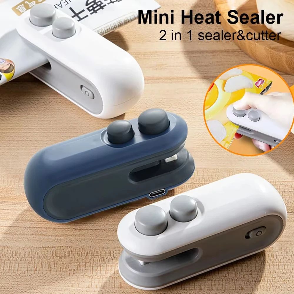 USB Rechargeable Mini Bag Sealer 2-in-1 Handheld Heat Sealer & Cutter for Snacks and Food Storage