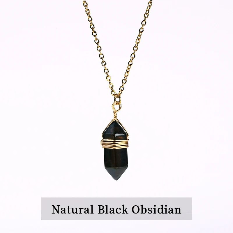 Natural Pink Quartz Amethyst Hexagon Column Pendant Necklace