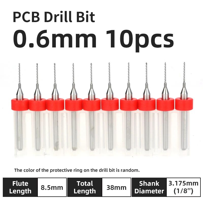 TOOLEYE Carbide PCB Drill Bit Set (10pcs) 1/8 Shank Micro CNC Bits, 0.1–3.175mm