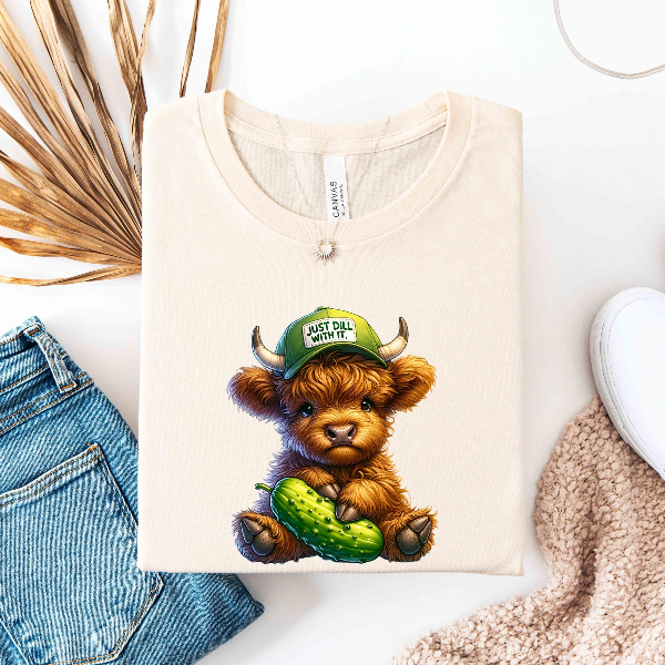 Just Dill With It Cow Shirt, Funny Pickle Cow Graphic Tee, Cute Cow Shirt, Funny Farm Animal Tee, Funny Cow Pun Shirt
