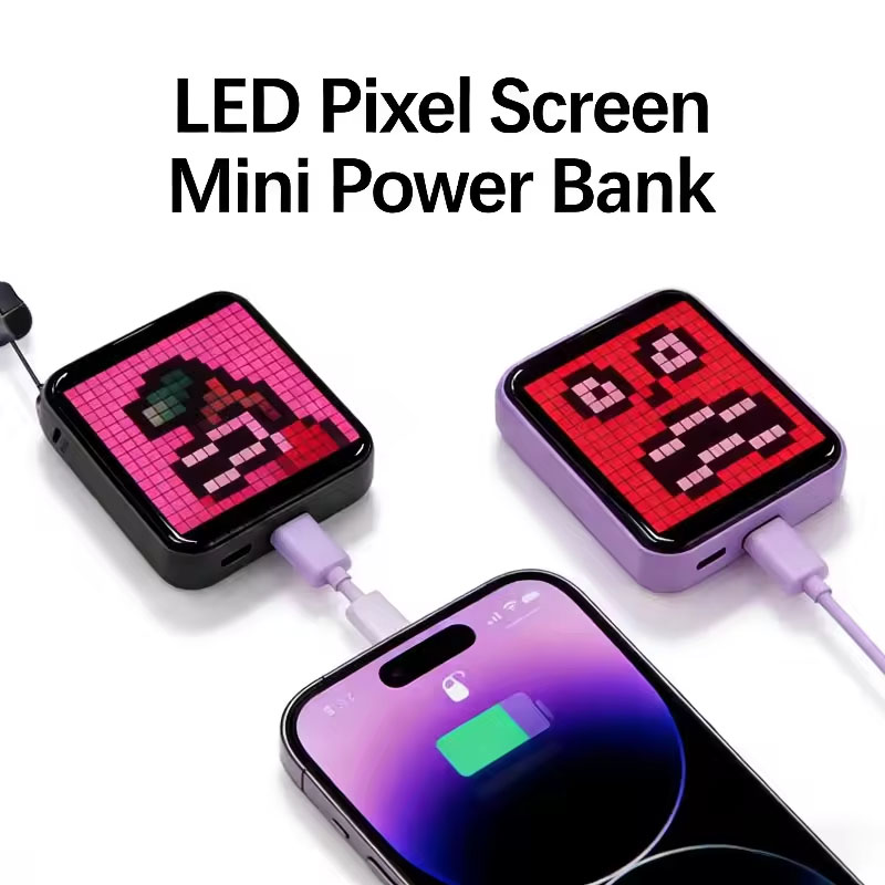 USB Powered Portable LED Pixel Display Power Bank, DIY Mood Pixel Display for Phone Recharging