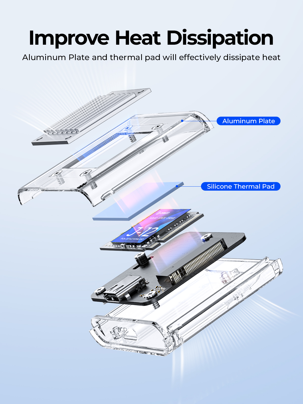 Transparent NVMe SSD Enclosure USB C 10Gbps External M2 SSD Case