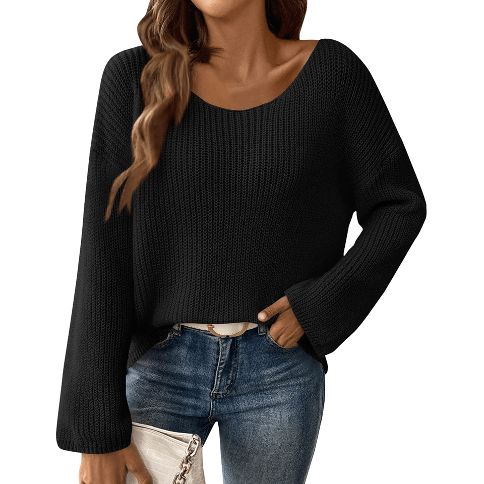 Womens Off Shoulder Pullover Sweater with Flare Sleeves