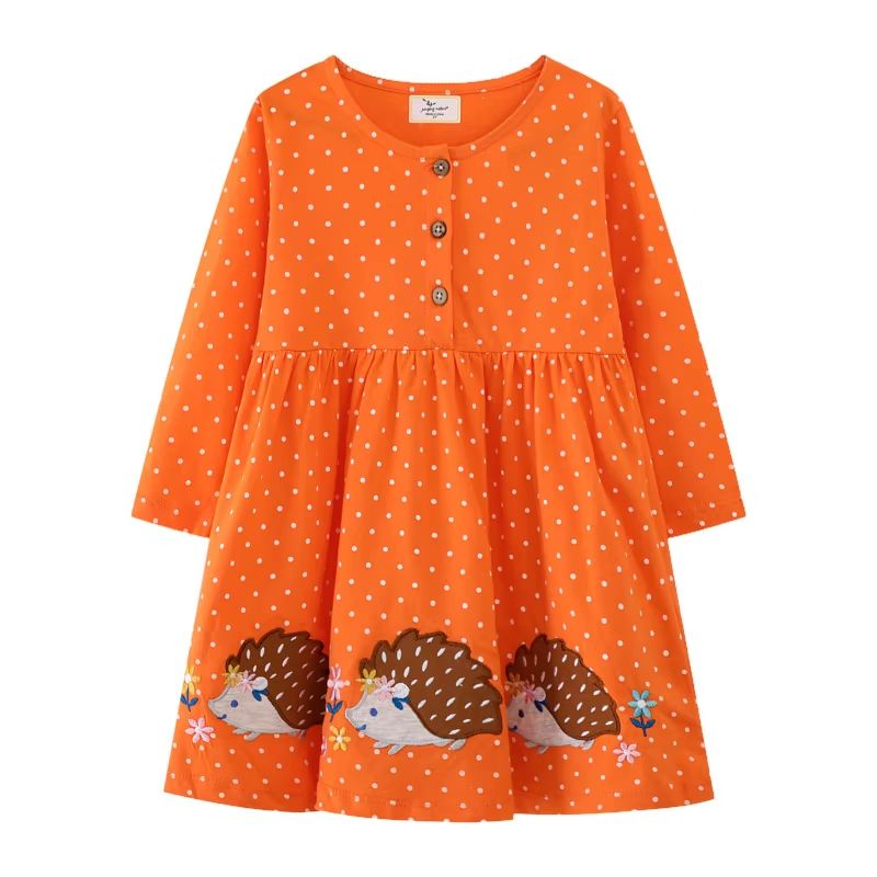 Jumping Meters Princess Girls Dress Long Sleeve Toddler Party Dress Animal Applique Polka Dot Kids Princess Dress