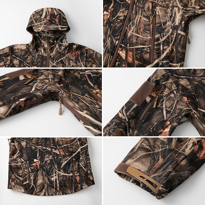 Waterproof Warm Fleece Hunting Jackets Mens Silent Soft Shell Camouflage Tactical Jacket Outdoor Hiking Fishing Hooded