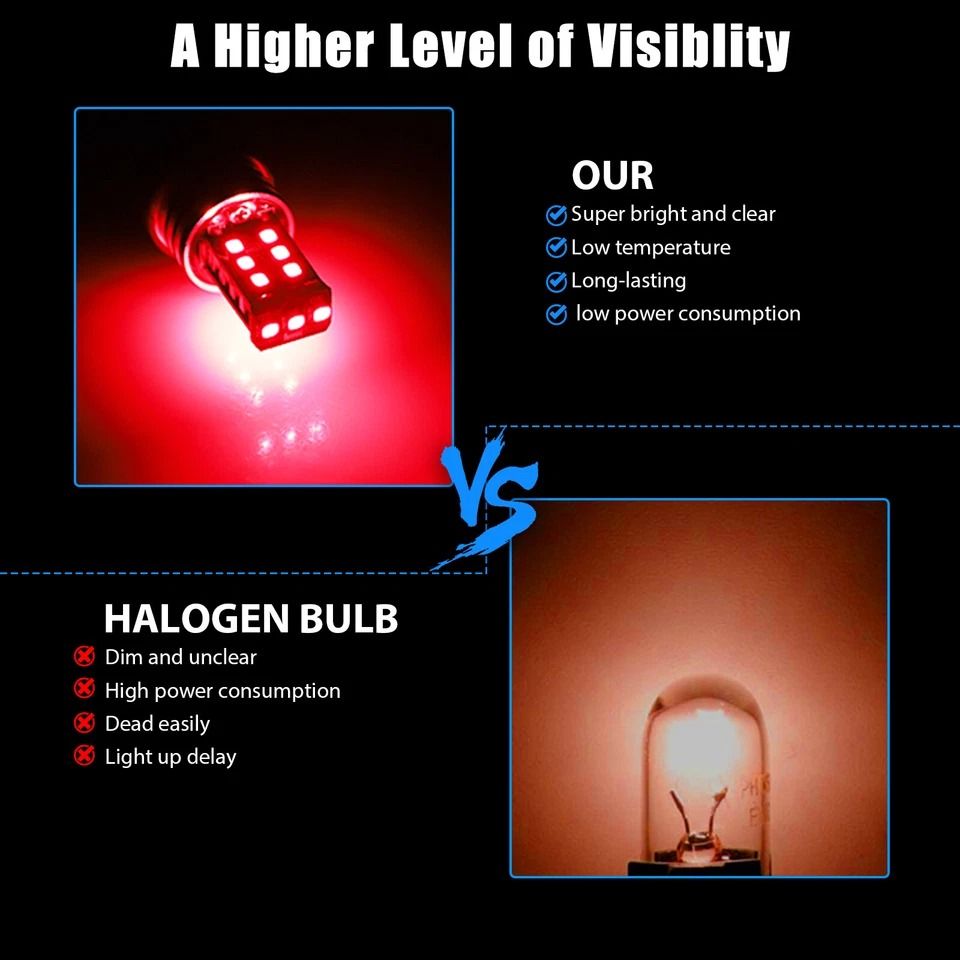 LED Red Strobe Flash Brake Stop Tail Parking Light Bulbs
