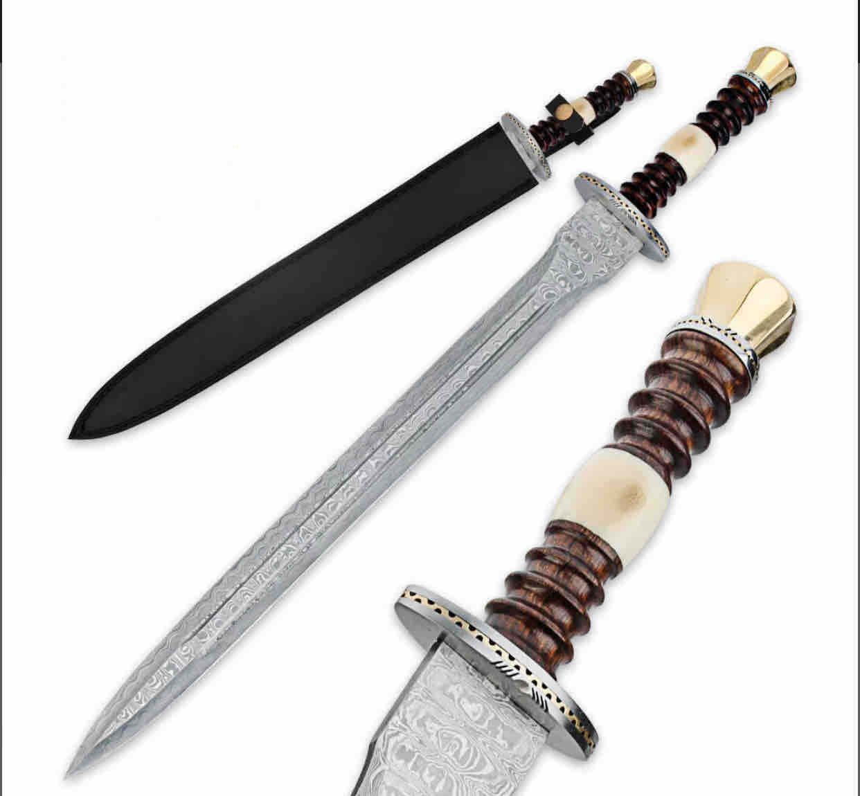 Replica Legends In Steel Renaissance Sword , Groomsmen Gift , Damascus Steel Sword With Leath Sheath , Medieval Sword