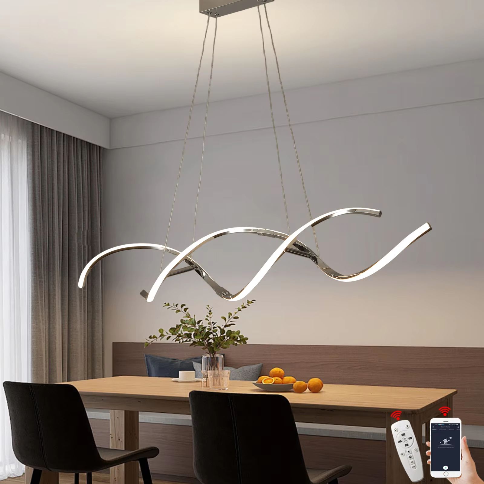 Modern Linear LED Chandelier Minimalist Dining Room Pendant Light Fixture