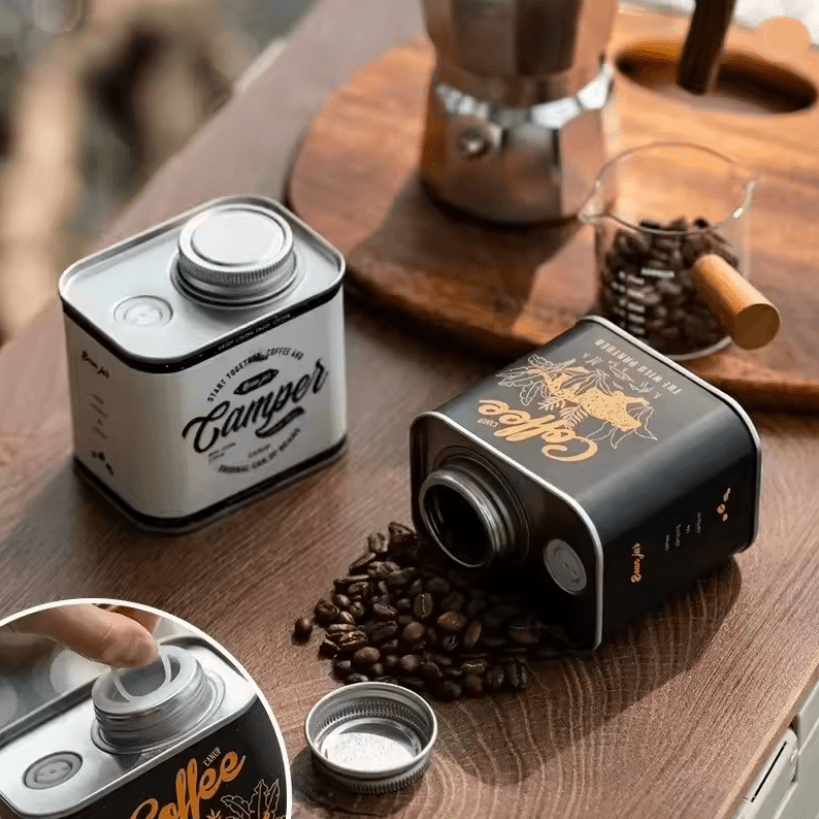 CampBrew Food Grade Coffee Bean Storage Canister – Airtight Tin for Outdoor Freshness