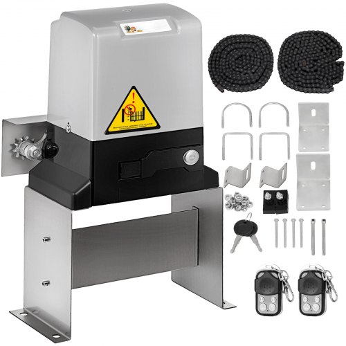 Electric Sliding Gate Opener AC, Gate Operator Hardware Kit with Dual Remote Controls, Rolling Driveway Slide Motor