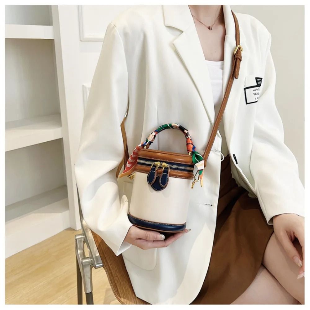 Exquisite Cylinder PU Leather Bucket Bag