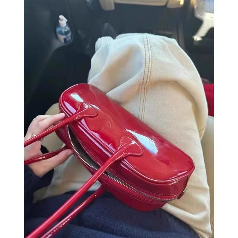 Womens Red Premium Boston Bag, Versatile Handbag for Work, Stylish Shoulder Crossbody Underarm Purse