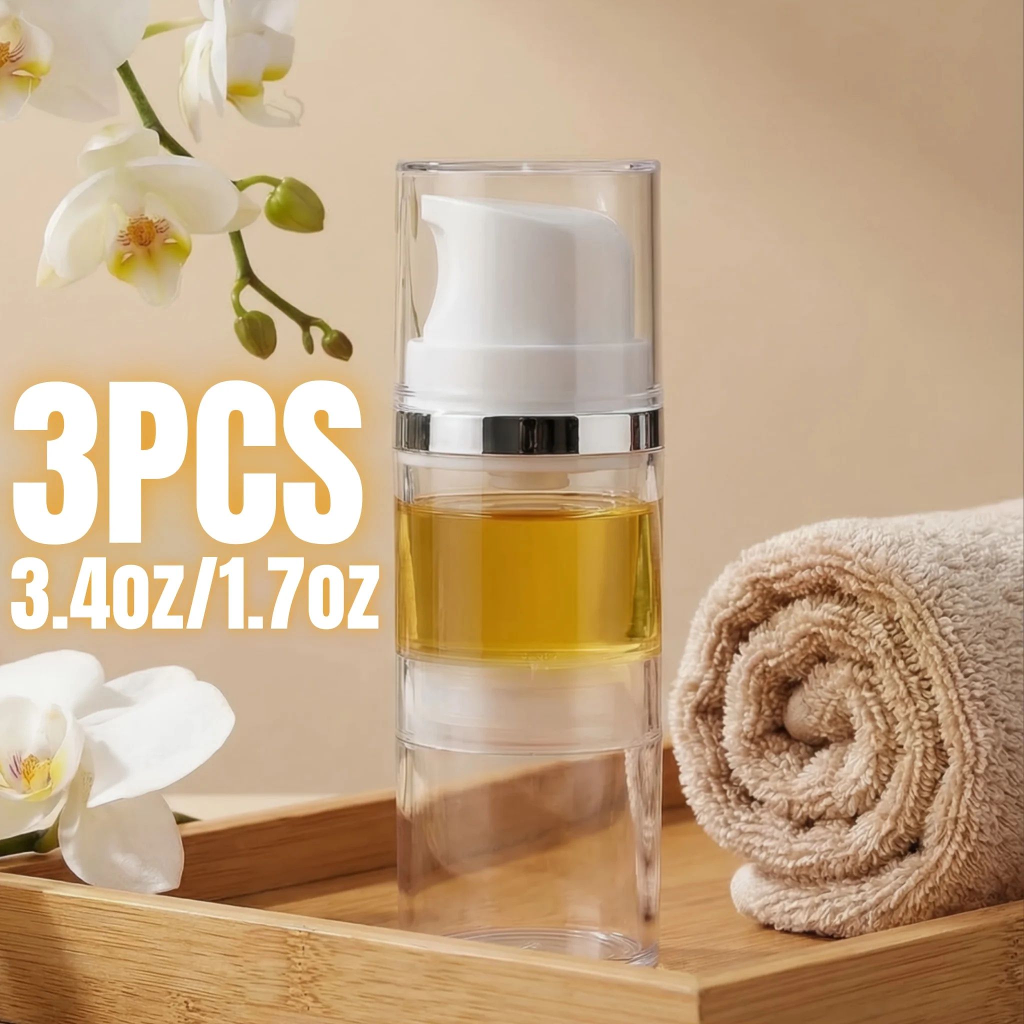 3-Pack Airless Pump Bottles for Travel – Refillable Cosmetic & Lotion Dispensers