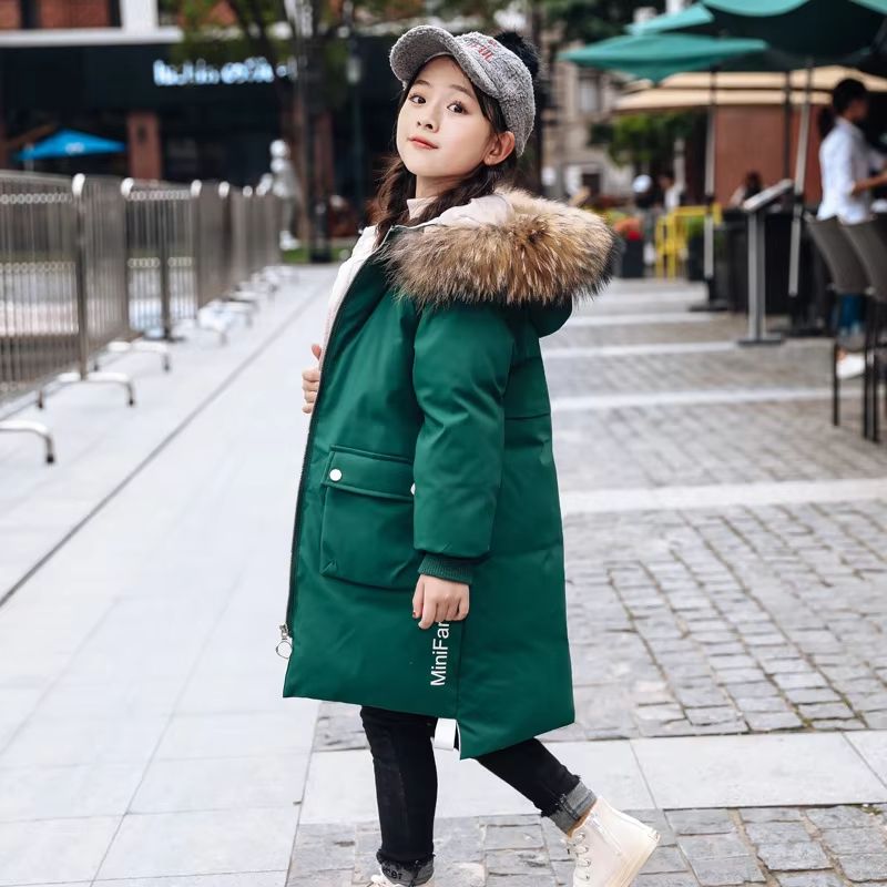FrostBelle Girls Winter Parka Coat Faux Fur Hooded Girls Winter Jacket Long Warm Teen Girls Fur Collar Coat