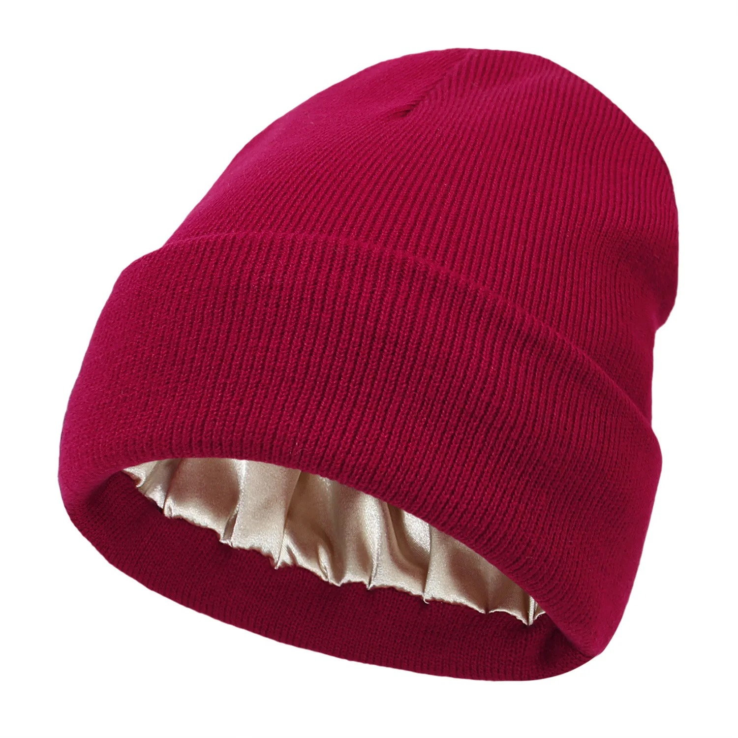 Winter Silk Lining Beanie, Unisex Anti Static Hat, Slouchy Warm Cuffed Skullies, Satin Lined Hair Cover Sleep Cap