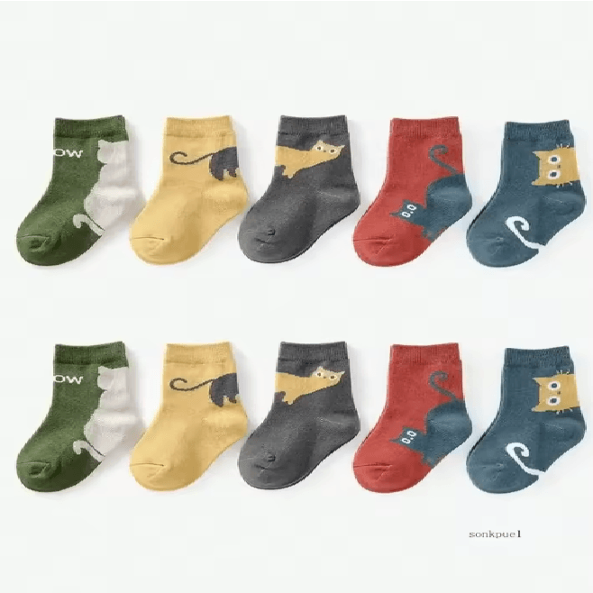 KittyCozy Four Season Baby Socks 5 Pair Cartoon Mid Tube Set
