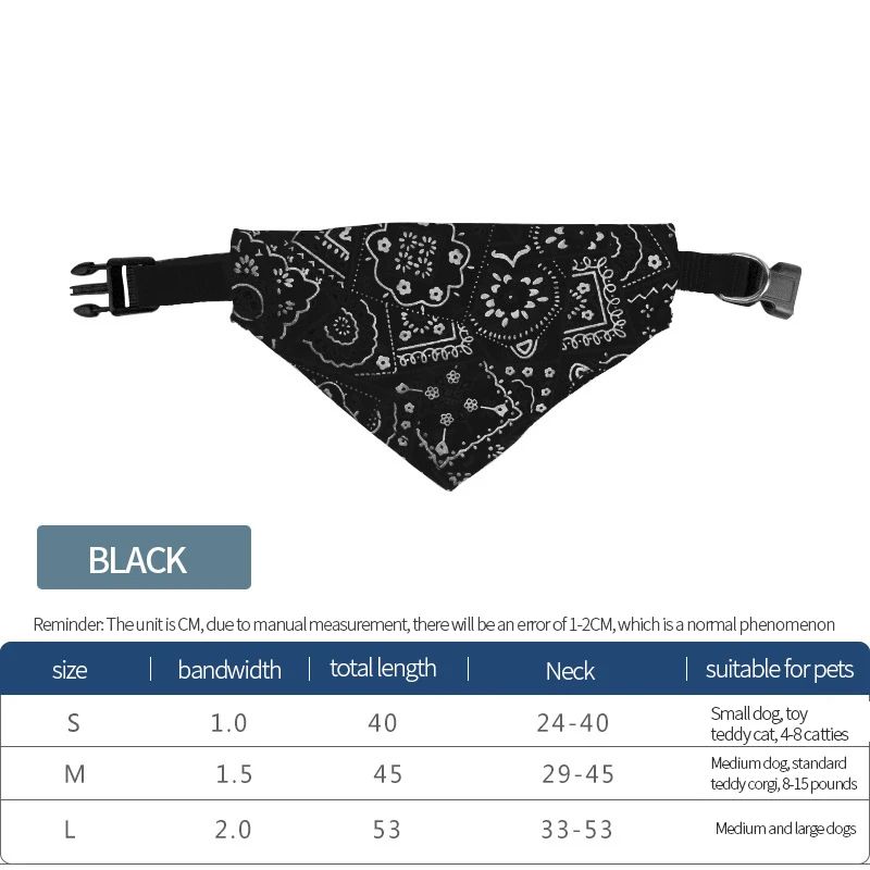 Adjustable Pet Triangle Bandana – Cute Printed Dog & Cat Saliva Scarf with Collar Strap