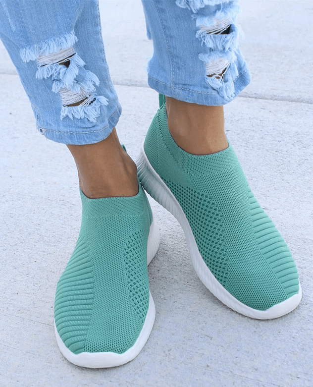 BreezeWalk Womens Lightweight White Slip On Sneakers Casual Flat Shoes