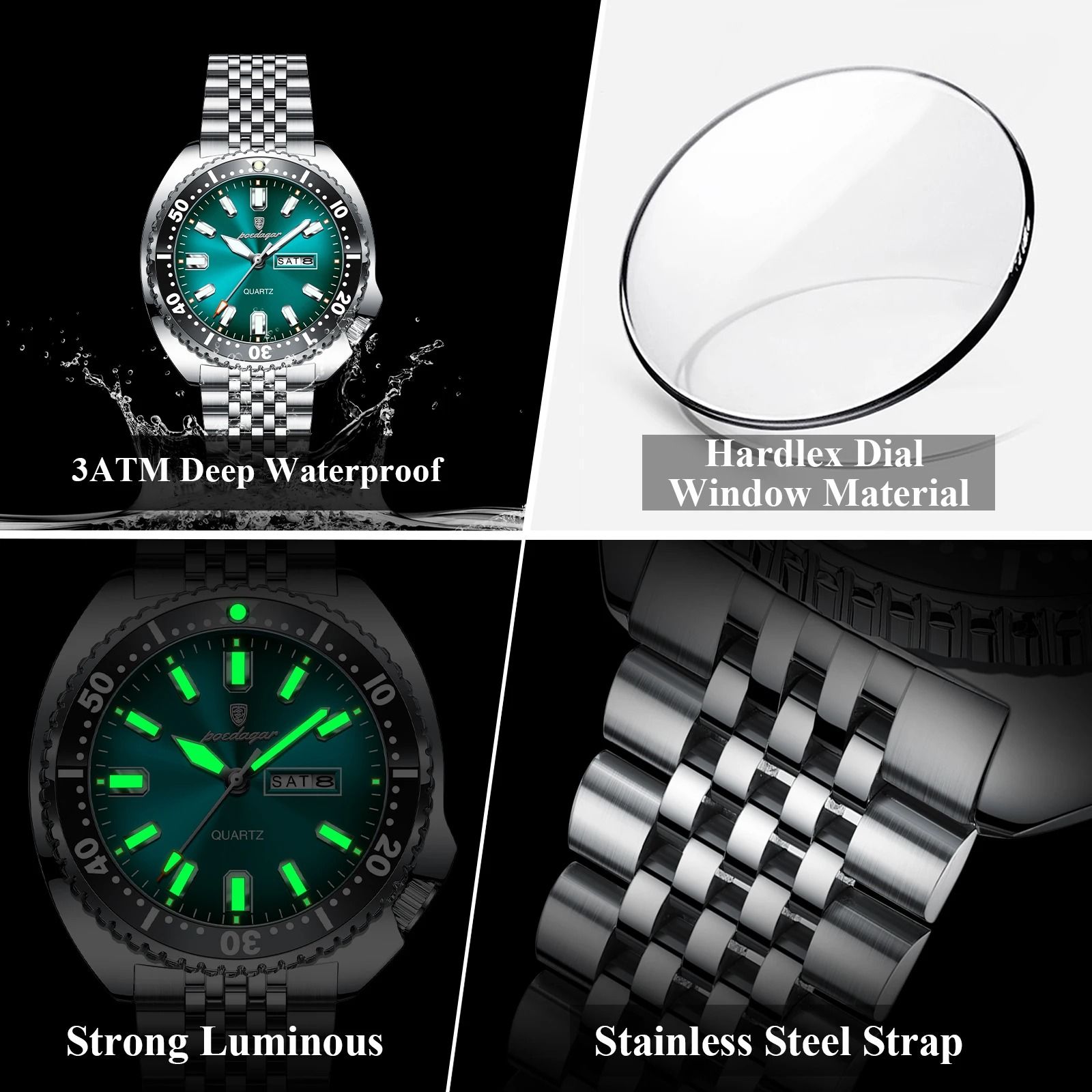 Poedagar Business Men Watch Waterproof Luminous Date Week