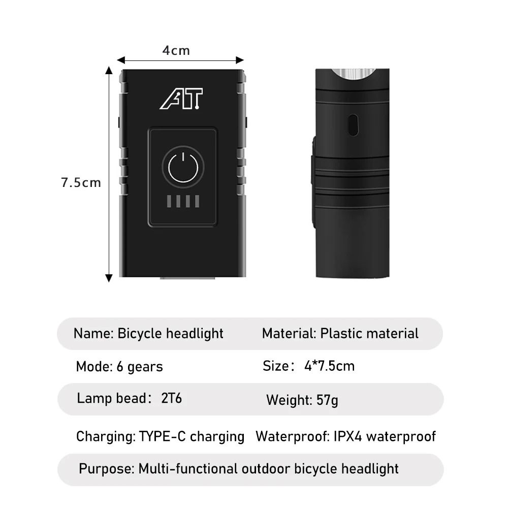 USB Rechargeable Bike Front LED Headlight with Adjustable Brightness