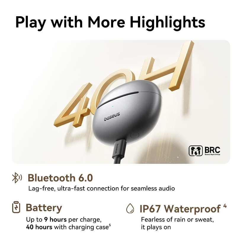 Bluetooth Hi-Res Ultra Open Earbuds, Baseus MC1 Pro Ear Clip Wireless Earphones, Earrings 4-Mic ENC Clip on Ear Buds