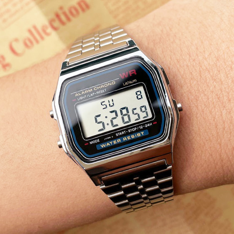 Men Women LED Digital Wristwatches, Luxury Gold Silver Sports Military Watches, Retro Steel Band Wrist Clock