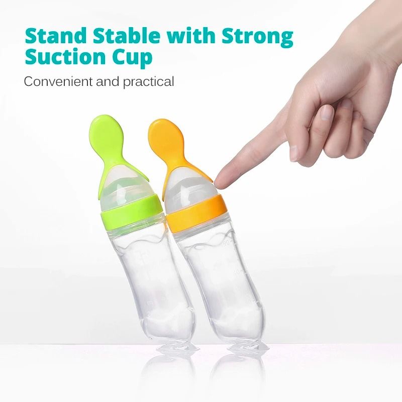 Silicone Baby Feeding Bottle with Squeeze Spoon for Rice Cereal and Milk