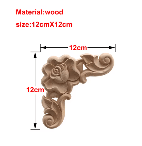 European Wooden Rose Applique Hand Carved Furniture & Cabinet Decor Accent