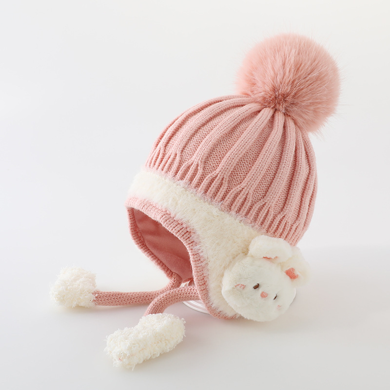 Warm Ear Protection Hat Velvet Lining Kids, Children Woolen Knit Hats, Cute Animal Baby Earmuffs Cap Winter