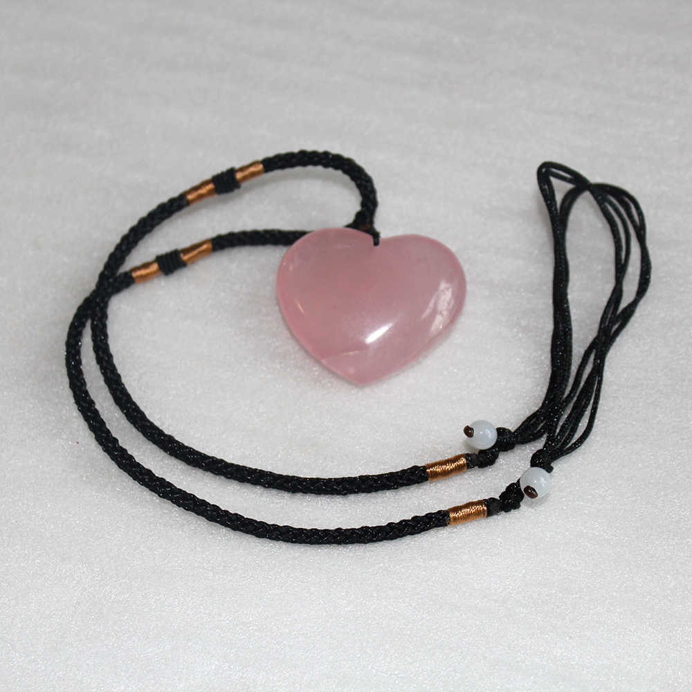 Rose Quartz Pink Crystal Pendant, Love Heart Shape Natural Healing Stone, Powder Crystal Necklace Jewelry